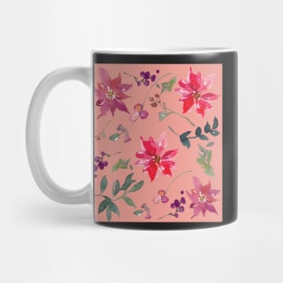 Red, Purple, pink and Green Watercolour Flower Leaves Mug